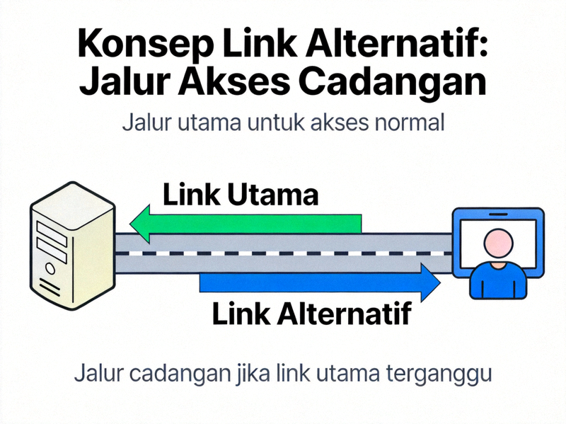 Ilustrasi grafis yang menjelaskan konsep link alternatif sebagai jalur akses cadangan
