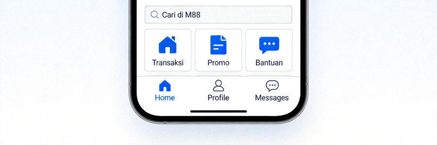 Antarmuka pengguna M88 yang dioptimalkan untuk perangkat mobile dengan navigasi yang mudah